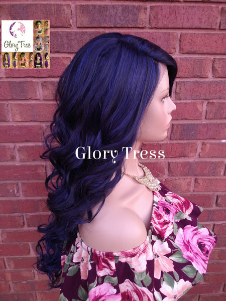 Lace Front Wig, Blue & Black Wig, Glory Tress Wigs, Long Loose Curly Lace Front Wig // GRACEFULNESS