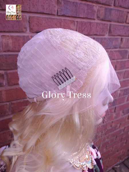 24" Wavy Blonde Lace Front Wig Human Hair Wig 100% Brazilian Remy Wig 613 Platinum Blonde Lace Part Wig - DIVINE