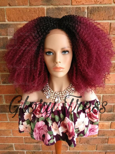 ON SALE // Kinky Curly Lace Front Wig, Big Curly Afro Wig, Ombre Burgundy Wig //GRAND - Glory Tress