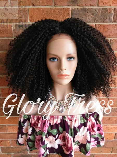 Kinky Curly Lace Front Wig, Big Curly Afro Wig, Black Wig With Auburn Highlights, Curly Wig, ON SALE // GRAND - Glory Tress