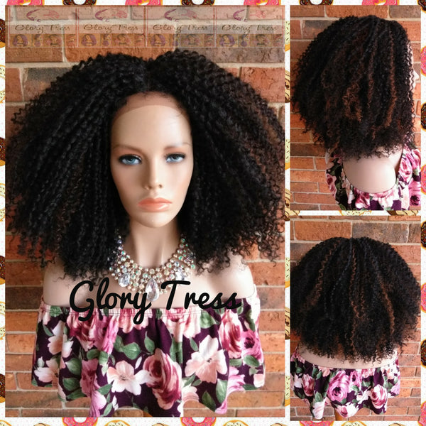 Kinky Curly Lace Front Wig, Big Curly Afro Wig, Black Wig With Auburn Highlights, Curly Wig, ON SALE // GRAND - Glory Tress