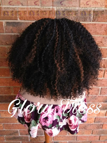 Kinky Curly Lace Front Wig, Big Curly Afro Wig, Black Wig With Auburn Highlights, Curly Wig, ON SALE // GRAND - Glory Tress