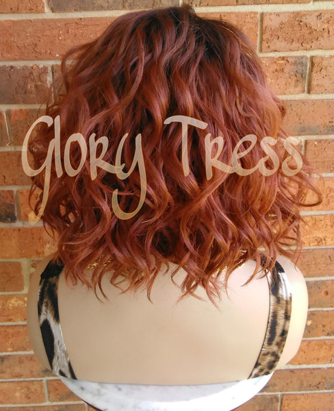 10" Wavy Lace Front Wig | Glory Tress | Short Wavy Bob Wig | 100% Human Hair Blend | Ombre Copper Red Wig | DELIGHT