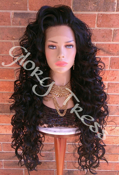 Lace Front Wig - Wigs - Glory Tress - Long Wavy Wig - Black Wig - Human Hair Blend Wig - Lace Front Wigs - Deep Wave- ON SALE // GLORY