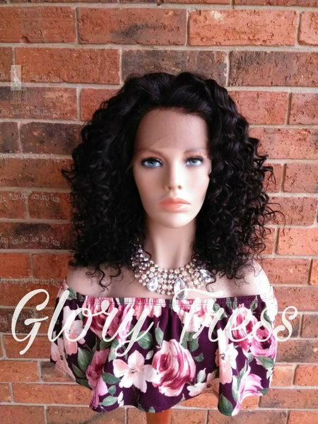 Curly Lace Front Wig, 100% Brazilian Virgin Human Hair Wig, Unprocessed Remy Human Hair, Black Wig, Free Parting, ON SALE //PEACE