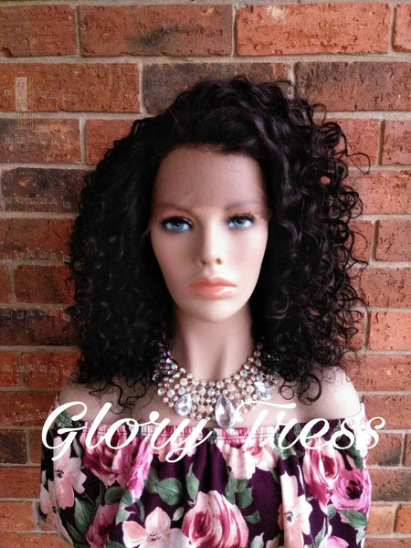 Curly Lace Front Wig, 100% Brazilian Virgin Human Hair Wig, Unprocessed Remy Human Hair, Black Wig, Free Parting, ON SALE //PEACE