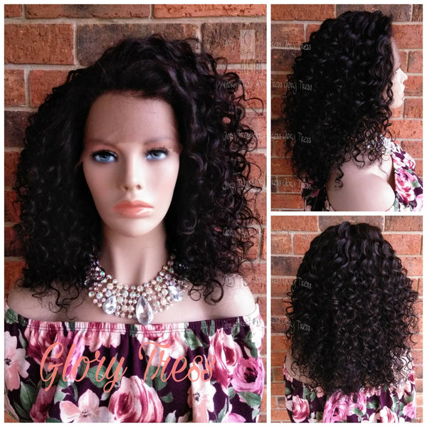 Curly Lace Front Wig, 100% Brazilian Virgin Human Hair Wig, Unprocessed Remy Human Hair, Black Wig, Free Parting, ON SALE //PEACE