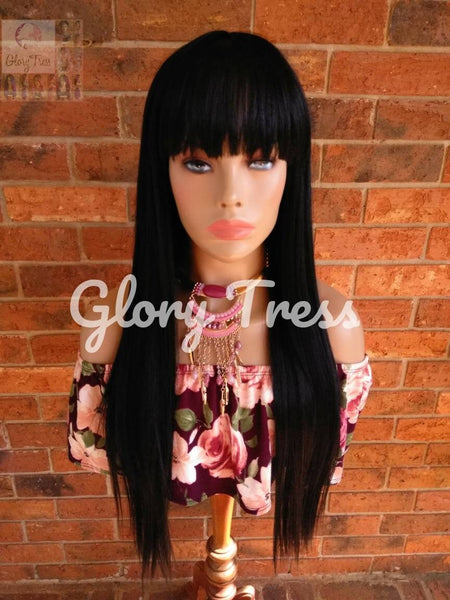 Wig, China Bangs Wig, Full Cap Wig, 100% Human Hair Blend Wig, Straight Wig, Black Wig // EGYPT