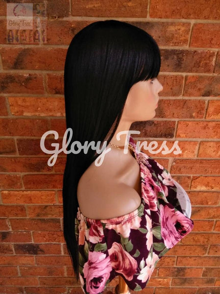 Wig, China Bangs Wig, Full Cap Wig, 100% Human Hair Blend Wig, Straight Wig, Black Wig // EGYPT