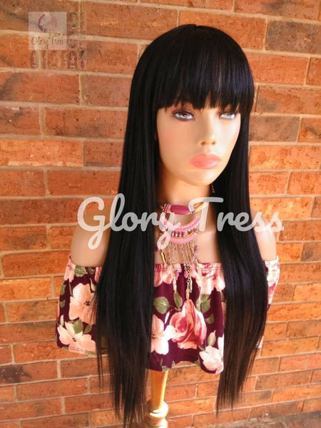Wig, China Bangs Wig, Full Cap Wig, 100% Human Hair Blend Wig, Straight Wig, Black Wig // EGYPT