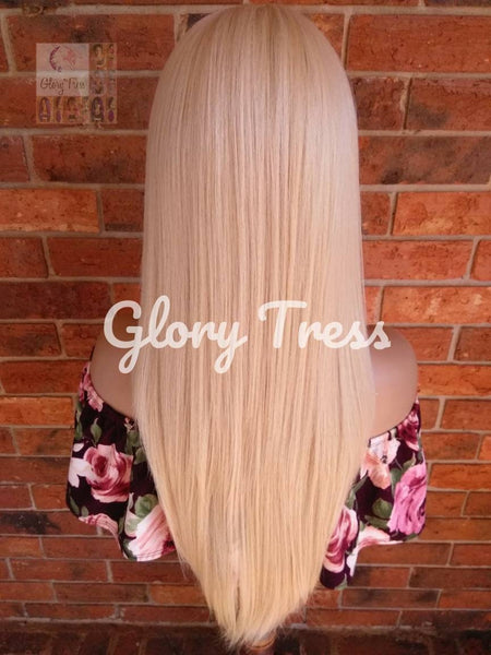 Long & Straight Lace Front Wig, Pre -Plucked Hairline, 100% Human Blend Wig, 613 Blonde Wig, Free Parting // ELEGANT