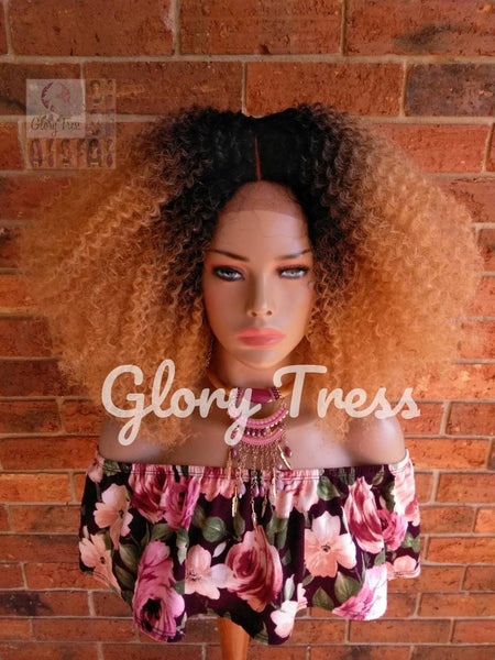 Kinky Curly Lace Front Wig, Big Curly Afro Wig, Ombre Blonde Wig // ABUNDANTLY