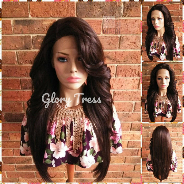 Lace Front Wig, Wigs, Glory Tress, Human Blend Wig, Wig, Curly Wig, Brown Wig, Free Parting, //MARY