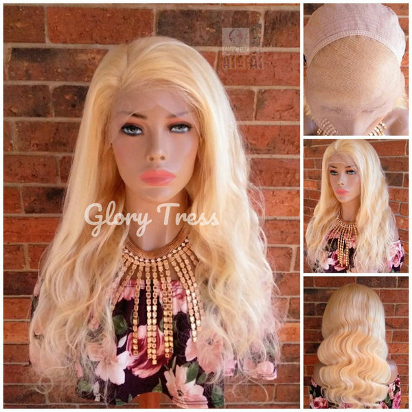 Wavy Blonde Lace Front Wig, Human Hair Wig, 100% Brazilian Remy Wig, 613 Blonde, 13x4 Free Parting, 10"-24" Custom Wig// FERVENT2