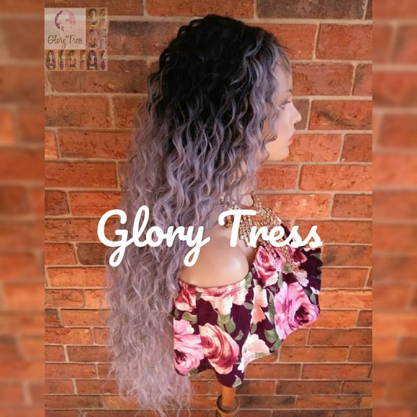 28" Sliver Curly Lace Front Wig Human Hair Blend 13x6 Lace Free Parting Ombre Silver Gray Lace Frontal Wigs for Black Women Glory Tress - STORM
