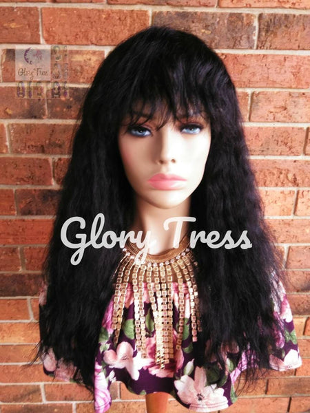 Long Wavy Full Wig, 100% Brazilian Virgin Remy Human Hair, Wig With Bangs, Wet and Wavy Wig, Black Wig // ADMIRE