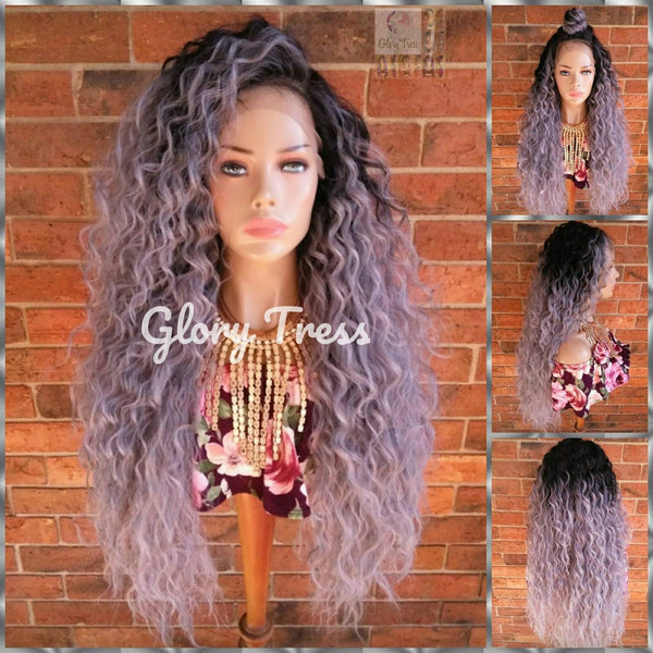28" Sliver Curly Lace Front Wig Human Hair Blend 13x6 Lace Free Parting Ombre Silver Gray Lace Frontal Wigs for Black Women Glory Tress - STORM