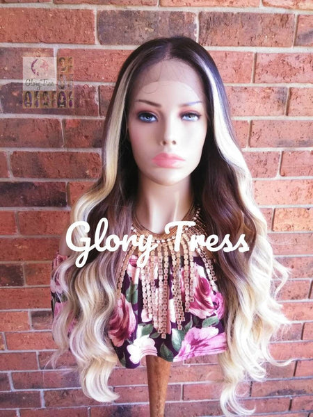 Long & Wavy Lace Front Wig, Pre -Plucked Hairline, 100% Human Blend Wig, Ombre Blonde Wig, 13 x 4 Free Parting // LUXURY