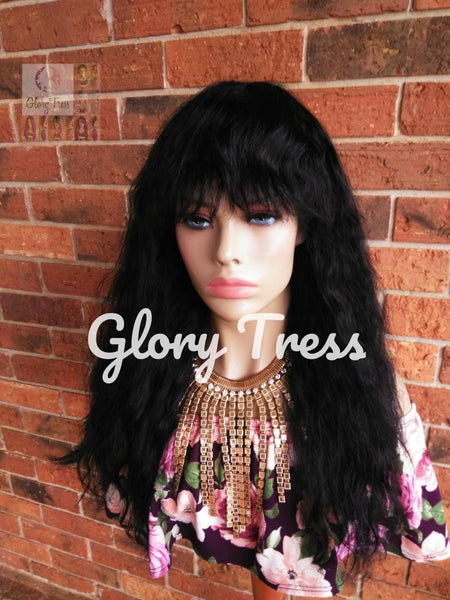 Long Wavy Full Wig, 100% Brazilian Virgin Remy Human Hair, Wig With Bangs, Wet and Wavy Wig, Black Wig // ADMIRE