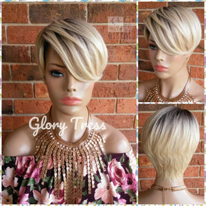 Blonde Pixie Cut Wig | Full Cap Wig With Bangs | Glory Tress Wigs | Ombre Platinum Blonde Wig | Short Razor Cut Wig, ON SALE // DEVOTE