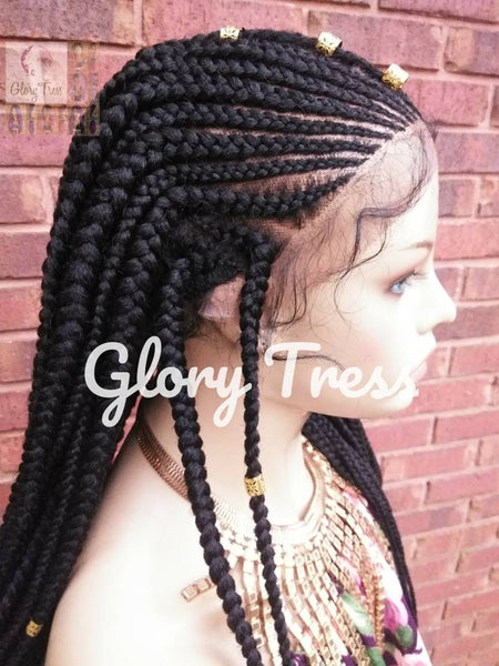 Fulani Box Braided Lace Front Wig, Braided Wig, Senegal Wig, Glory Tress, Corn Row Wig, African American Wig, 13x4 Lace, ON SALE // PERFECT2