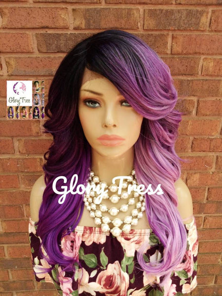 Lace Front Wig - Ombre Wig - Ombre Purple Wig - Purple Wig - Lavender Wig - Curly Lace Front Wig // SALVATION