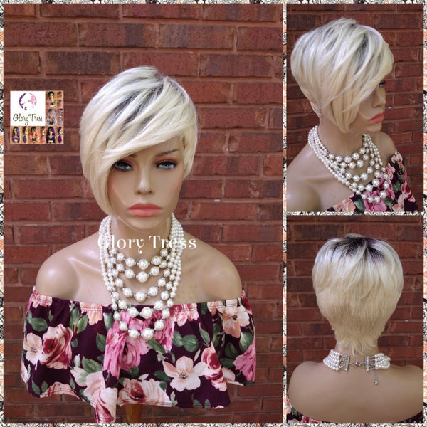 Short Razor Cut Full Wig, Pixie Cut Hairstyle, 100%  Human Hair Wig, Ombre 613 Blonde // LILY