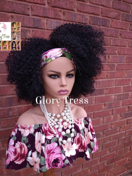 Headband Half Wig -  Kinky Curly Wig - Black Wig - Beginner Friendly Wig - Glory Tress Wigs - African American Wig // DESTINY