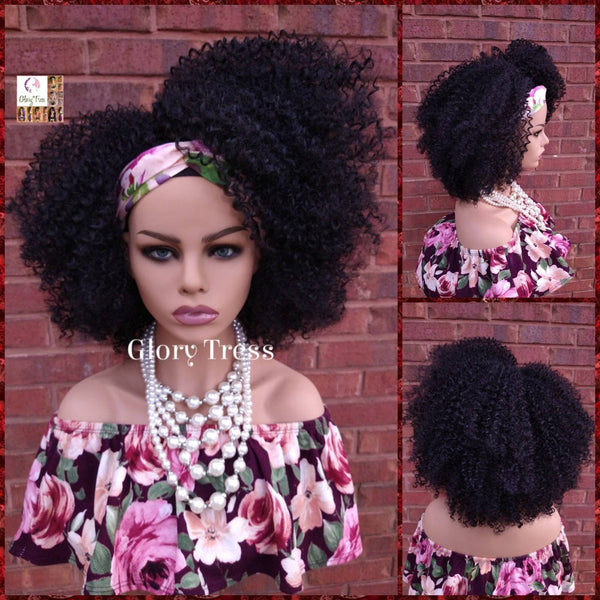 Headband Half Wig -  Kinky Curly Wig - Black Wig - Beginner Friendly Wig - Glory Tress Wigs - African American Wig // DESTINY