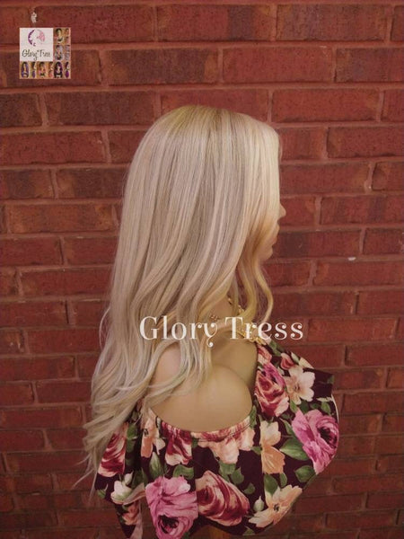 24" Wavy Lace Front Wig Ombre Ash Blonde Wigs For White Women Long Wavy Wig Alopecia Chemo Wigs Heat Friendly Glory Tress // AMAZING GRACE