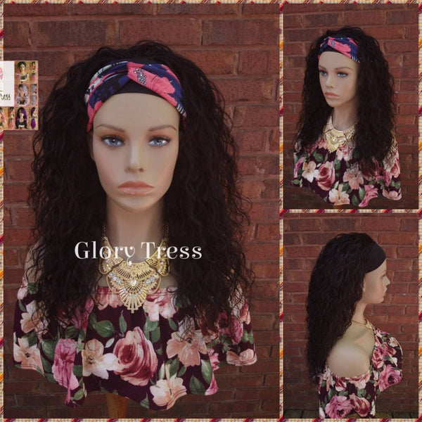 Headband Half Wig, 100% Human Remy Hair - Loose Wavy Wig - Black Wig - Glory Tress Wigs - African American Wig // HOPE