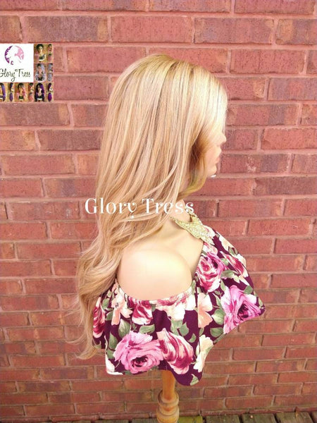 24" Ash Blonde Lace Front Wig Long Wavy Wig Dark Roots Ombre Blonde Wig Alopecia Chemo Wig With Side Lace Part Glory Tress - AMAZING GRACE