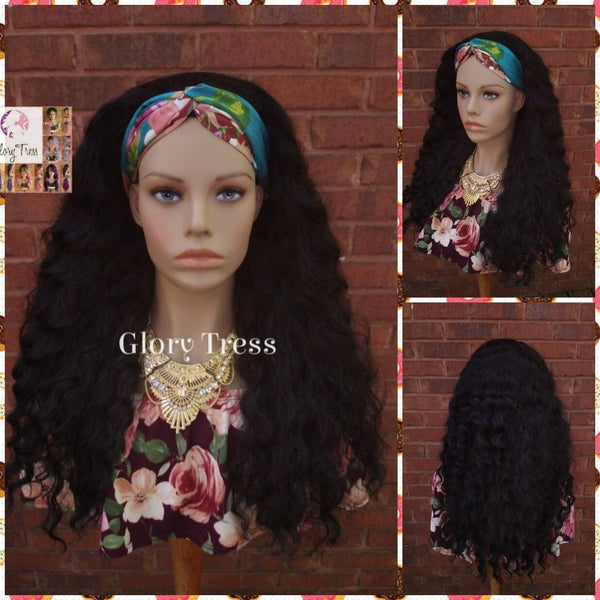 Headband Half Wig -  Wavy Wig - Black Wig - Beginner Friendly Wig - Glory Tress Wigs - African American Wig // HOPEFUL