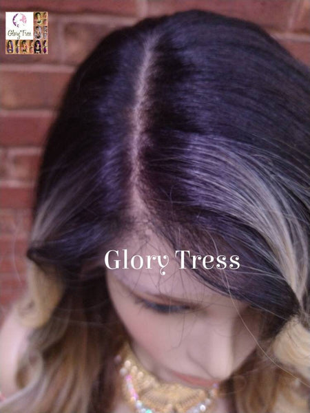 13x6 Wavy Lace Frontal Wig Ombre Blonde Wig Money Piece Highlights  Human Blend Wig Glory Tress Wigs Alopecia Chemo Wig - GLOW