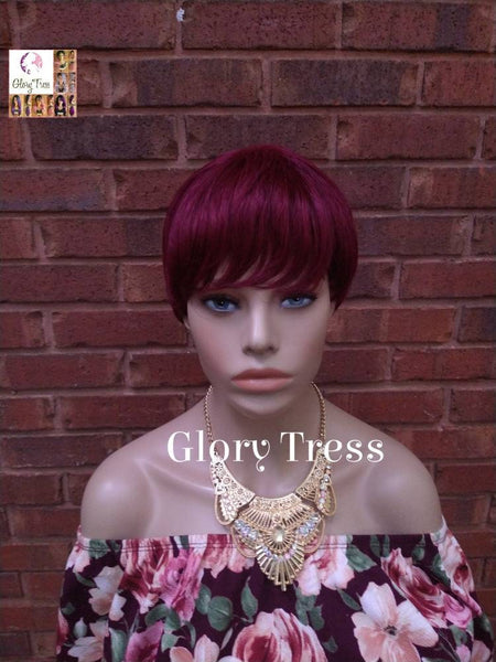 NEW ARRIVAL// Short Razor Cut Full Wig, Pixie Cut Hairstyle, 100%  Human Hair Wig, Burgundy Wig, Glory Tress // REVIVE