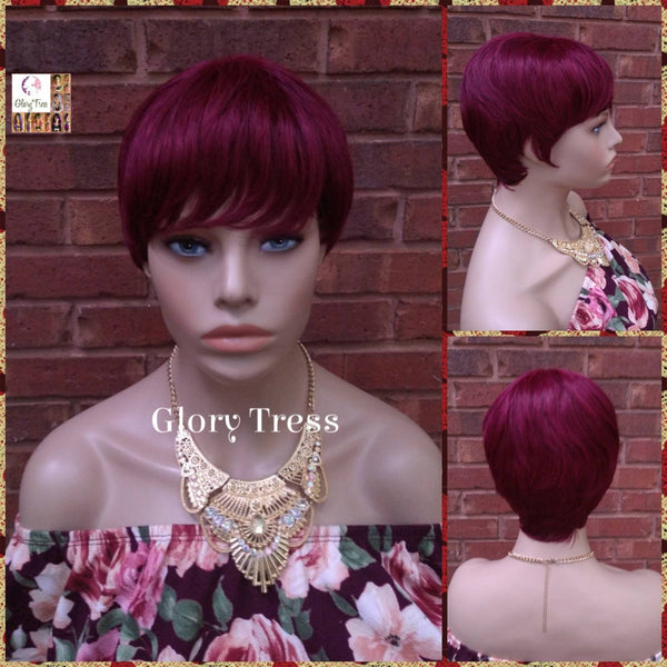 NEW ARRIVAL// Short Razor Cut Full Wig, Pixie Cut Hairstyle, 100%  Human Hair Wig, Burgundy Wig, Glory Tress // REVIVE