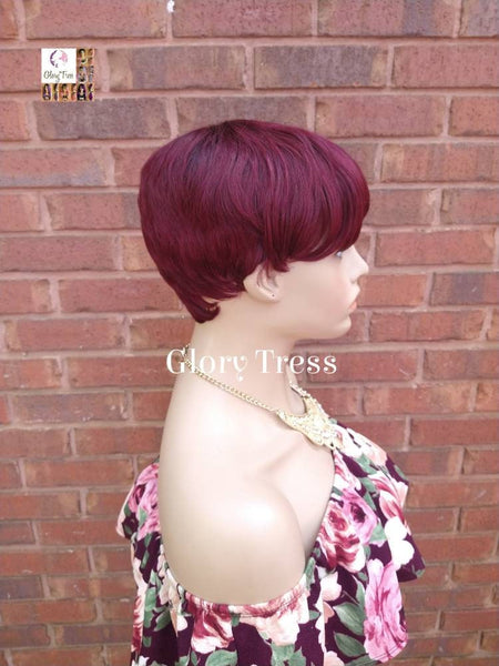 Short Razor Cut Wig, Full Cap Wig, Pixie Cut, 100% Human Hair Wig, Ombre Burgundy Wig, African American Wig, ON SALE //RENEW