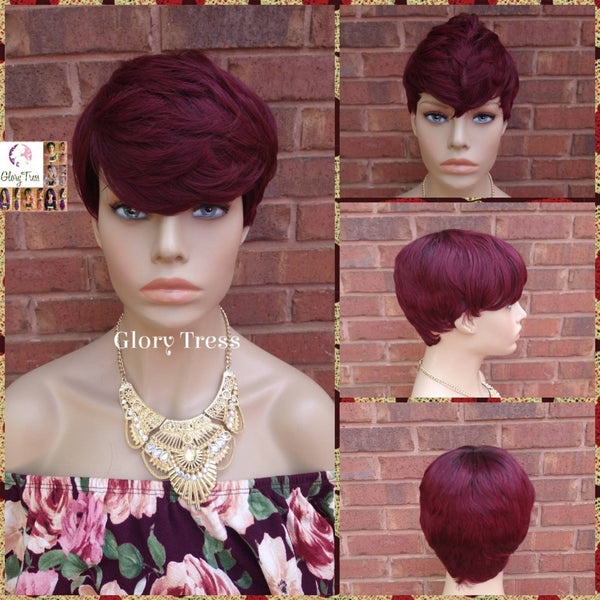 Short Razor Cut Wig, Full Cap Wig, Pixie Cut, 100% Human Hair Wig, Ombre Burgundy Wig, African American Wig, ON SALE //RENEW