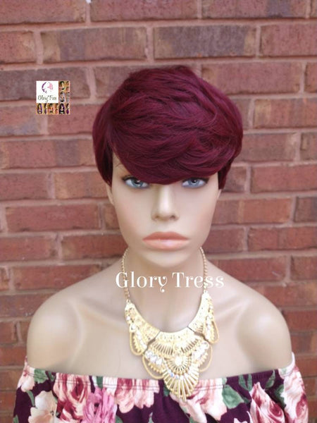 Short Razor Cut Wig, Full Cap Wig, Pixie Cut, 100% Human Hair Wig, Ombre Burgundy Wig, African American Wig, ON SALE //RENEW