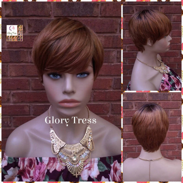 Short Razor Cut Wig, Full Cap Wig, Pixie Cut, 100% Human Hair Wig, Ombre Auburn Wig, African American Wig, ON SALE //RENEW