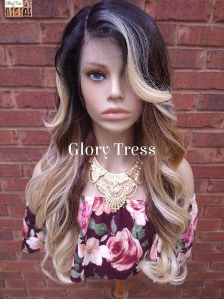 13x6 Wavy Lace Frontal Wig Ombre Blonde Wig Money Piece Highlights  Human Blend Wig Glory Tress Wigs Alopecia Chemo Wig - GLOW