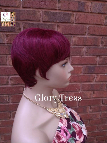 NEW ARRIVAL// Short Razor Cut Full Wig, Pixie Cut Hairstyle, 100%  Human Hair Wig, Burgundy Wig, Glory Tress // REVIVE