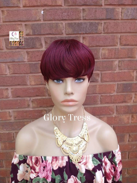 Short Razor Cut Wig, Full Cap Wig, Pixie Cut, 100% Human Hair Wig, Ombre Burgundy Wig, African American Wig, ON SALE //RENEW