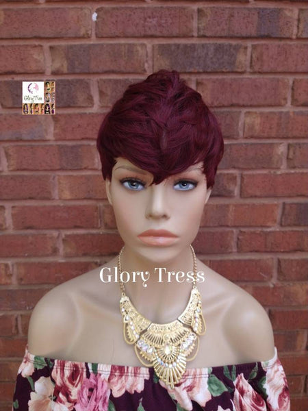 Short Razor Cut Wig, Full Cap Wig, Pixie Cut, 100% Human Hair Wig, Ombre Burgundy Wig, African American Wig, ON SALE //RENEW