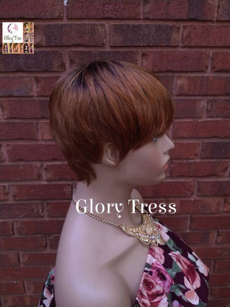 Short Razor Cut Wig, Full Cap Wig, Pixie Cut, 100% Human Hair Wig, Ombre Auburn Wig, African American Wig, ON SALE //RENEW