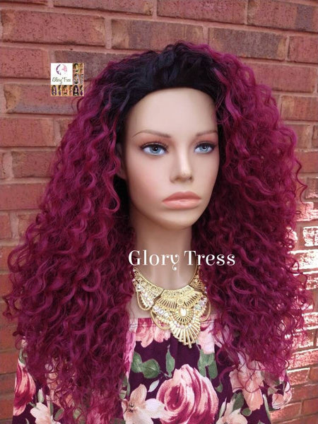 Kinky Curly Half Wig | Glory Tress wigs | Ombre Burgundy Wig | African American Wig | GRACIOUS
