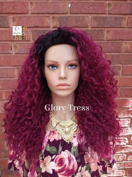 Kinky Curly Half Wig | Glory Tress wigs | Ombre Burgundy Wig | African American Wig | GRACIOUS