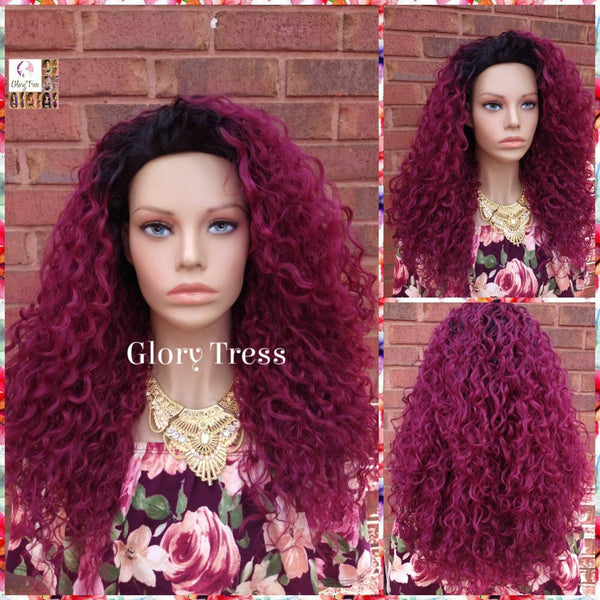 Kinky Curly Half Wig | Glory Tress wigs | Ombre Burgundy Wig | African American Wig | GRACIOUS