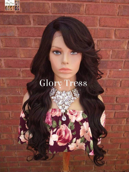 Black Wavy Lace Front Wig Synthetic Heat Resistant Wigs For Women Wig With Bangs Chemo Alopecia Wigs Glory Tress - BEAUTIFUL