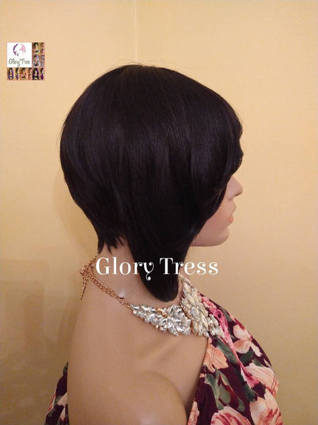 Short Razor Cut Full Wig With Side Bangs, Pixie Cut, 100% Human Hair Wig, Black Wig, African American Wig, Ready To Ship //DIVINE